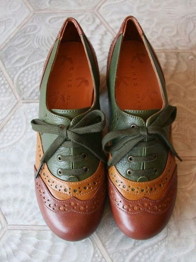 Vintage Cone Heel Colour Block Round Toe Buckle Pumps - Image 2