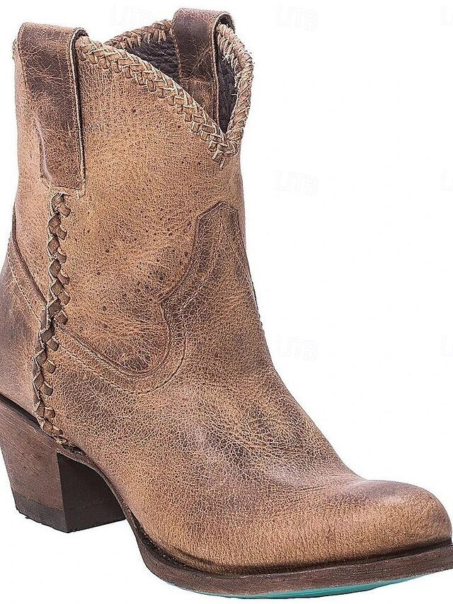 Vintage Distressed Faux Leather Ankle Western Boots - Image 1