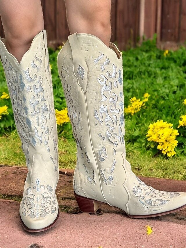 Vintage-Style Mid Calf Embroidered Western Pointed Toe Boots - Image 1