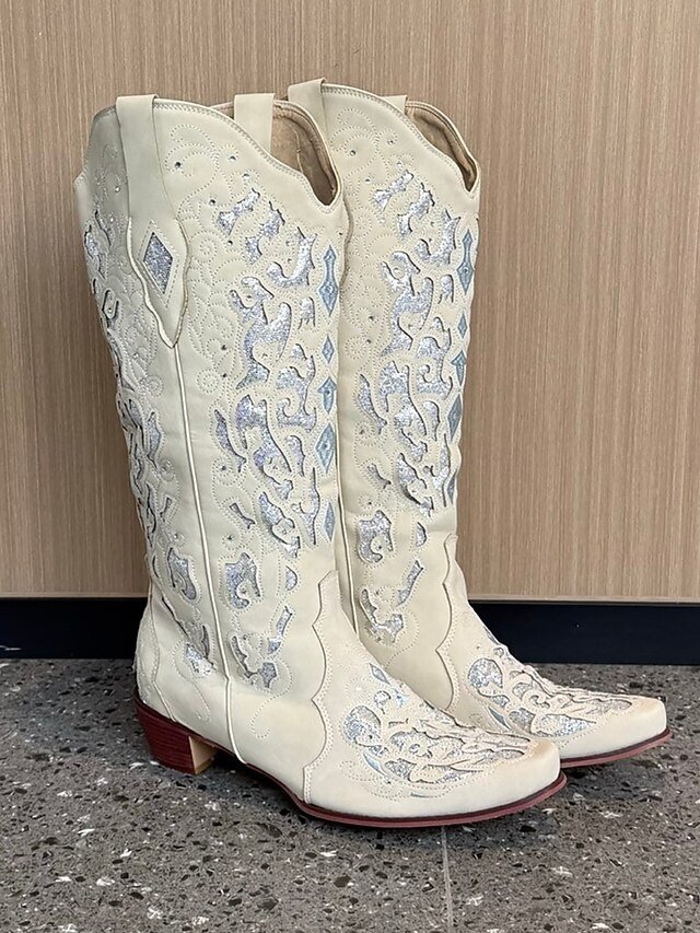 Vintage-Style Mid Calf Embroidered Western Pointed Toe Boots - Image 2