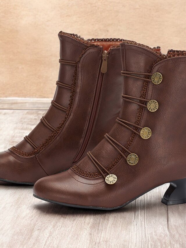 Vintage Victorian Lace-Up Round Toe Mid Heel Ankle Boots - Image 1