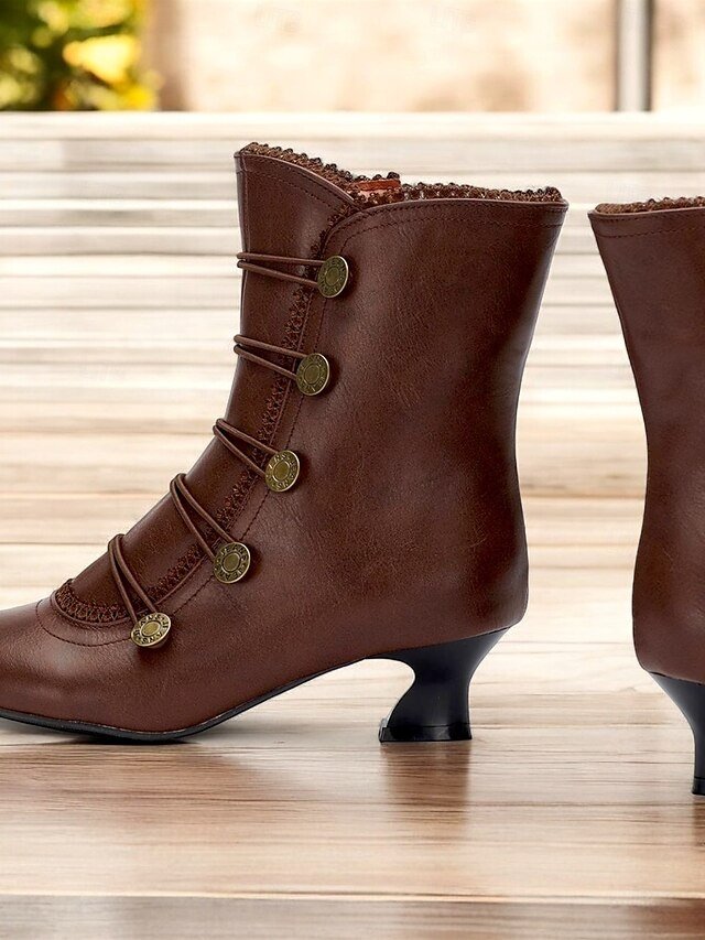 Vintage Victorian Lace-Up Round Toe Mid Heel Ankle Boots - Image 2