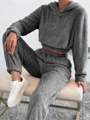 Warm Regular Fit Pure Colour Pullover Long Sleeve Pajama Set - Image 3
