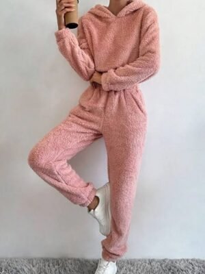 Warm Regular Fit Pure Colour Pullover Long Sleeve Pajama Set - Image 4