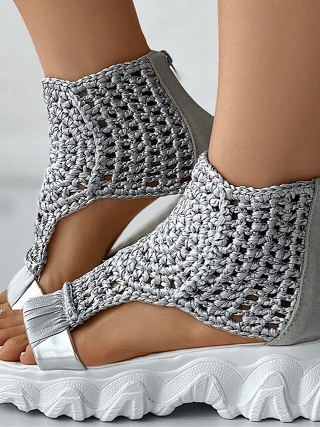 Women s Crochet Platform Sandals – Handmade Knitted Upper with Ankle Support and Cushioned Sole, Stylish and Comfortable for Summer Casual Outfits - Image 2